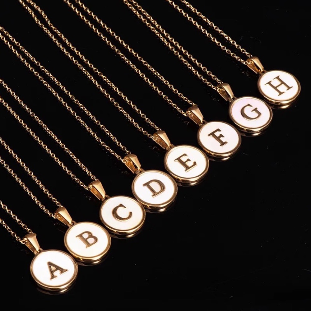 Letter “I” Initial Pendant 18k Gold Plated Real Mother Pearl A, B, C, D, View 6